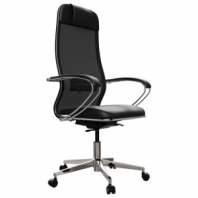 Кресло офисное МЕТТА "ErgoLife" Comfort, хром, сиденье мягкое, ткань-сетка/экокожа, черное