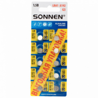 Батарейки алкалиновые "таблетка" КОМПЛЕКТ 10 шт., SONNEN Alkaline, 192A (G3, LR41), в блистере, 457134 Батарейки алкалиновые "таблетка" КОМПЛЕКТ 10 шт., SONNEN Alkaline, 192A (G3, LR41), в блистере, 457134