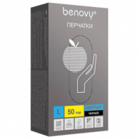Перчатки нитриловые смотровые 50 пар (100 штук), размер 8-9, L (большой), черные, BENOVY Nitrile Chlorinated