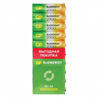 Батарейки аккумуляторные GP ReEnergy Ni-Mh пальчиковые КОМПЛЕКТ 10 шт., АА (HR6), 2600 mAh, 270AAHCRGY, 270AAHC-CRB10 Батарейки аккумуляторные GP ReEnergy Ni-Mh пальчиковые КОМПЛЕКТ 10 шт., АА (HR6), 2600 mAh, 270AAHCRGY, 270AAHC-CRB10