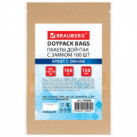 Пакеты дой-пак с замком ZIP LOCK, крафт с окном 40 мм, 100х150 + 30 мм, КОМПЛЕКТ 100 штук, 150 мкм, BRAUBERG, 700688 Пакеты дой-пак с замком ZIP LOCK, крафт с окном 40 мм, 100х150 + 30 мм, КОМПЛЕКТ 100 штук, 150 мкм, BRAUBERG, 700688