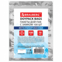 Пакеты дой-пак с замком ZIP LOCK, металлизированная + прозрачная стенка, 100х150 + 30 мм, КОМПЛЕКТ 100 штук, 70 мкм, BRAUBERG, 700682 Пакеты дой-пак с замком ZIP LOCK, металлизированная + прозрачная стенка, 100х150 + 30 мм, КОМПЛЕКТ 100 штук, 70 мкм, BRAUBERG, 700682
