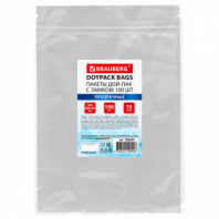Пакеты дой-пак с замком ZIP LOCK, прозрачные, 180х260 + 40 мм, КОМПЛЕКТ 100 штук, 70 мкм, BRAUBERG, 700699 Пакеты дой-пак с замком ZIP LOCK, прозрачные, 180х260 + 40 мм, КОМПЛЕКТ 100 штук, 70 мкм, BRAUBERG, 700699