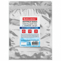 Пакеты дой-пак с замком ZIP LOCK, металлизированная + прозрачная стенка, 160х240 + 40 мм, КОМПЛЕКТ 100 штук, 70 мкм, BRAUBERG, 700685 Пакеты дой-пак с замком ZIP LOCK, металлизированная + прозрачная стенка, 160х240 + 40 мм, КОМПЛЕКТ 100 штук, 70 мкм, BRAUBERG, 700685