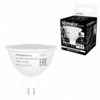 Лампа светодиодная SONNEN EXTRA, 8 (70) Вт, GU5.3, софит, нейтральный белый, 30000 ч, LED MR16-8W-4000-GU5.3, 457917 Лампа светодиодная SONNEN EXTRA, 8 (70) Вт, GU5.3, софит, нейтральный белый, 30000 ч, LED MR16-8W-4000-GU5.3, 457917