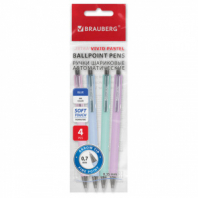 Ручки шариковые автоматические BRAUBERG "VIVID PASTEL", СИНИЕ, НАБОР 4 ШТУКИ, soft-touch, пишущий узел 0,7 мм, линия письма 0,35 мм, 144408 Ручки шариковые автоматические BRAUBERG "VIVID PASTEL", СИНИЕ, НАБОР 4 ШТУКИ, soft-touch, пишущий узел 0,7 мм, линия письма 0,35 мм, 144408