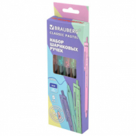 Ручки шариковые автоматические с грипом BRAUBERG "CLASSIC PASTEL", СИНИЕ, НАБОР 5 ШТ., пишущий узел 0,5 мм, линия письма 0,35 мм, 144470 Ручки шариковые автоматические с грипом BRAUBERG "CLASSIC PASTEL", СИНИЕ, НАБОР 5 ШТ., пишущий узел 0,5 мм, линия письма 0,35 мм, 144470