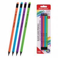 Набор карандашей чернографитных BRAUBERG "ULTRA COLOR" 4 шт., HB, с ластиком, пластиковые, 181709