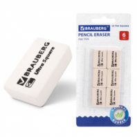 Ластики BRAUBERG "Ultra Square" 6 шт., размер ластика 29х18х8 мм, белые, натуральный каучук, 229603 Ластики BRAUBERG "Ultra Square" 6 шт., размер ластика 29х18х8 мм, белые, натуральный каучук, 229603