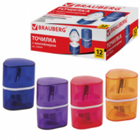 Точилка BRAUBERG "Case", 3 отверстия для чернографитных и цветных карандашей (в том числе утолщенных), с контейнером, ассорти, 226943