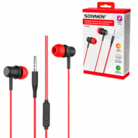 Наушники проводные внутриканальные с микрофоном SONNEN EP-H47RB, 1,1 м, красные/черные, 514129 Наушники проводные внутриканальные с микрофоном SONNEN EP-H47RB, 1,1 м, красные/черные, 514129