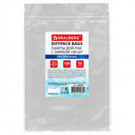 Пакеты дой-пак с замком ZIP LOCK, прозрачные, 160х240 + 40 мм, КОМПЛЕКТ 100 штук, 70 мкм, BRAUBERG, 700698 Пакеты дой-пак с замком ZIP LOCK, прозрачные, 160х240 + 40 мм, КОМПЛЕКТ 100 штук, 70 мкм, BRAUBERG, 700698