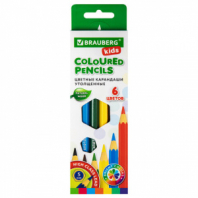 Карандаши цветные утолщенные BRAUBERG KIDS, 6 цветов, шестигранные, грифель 5 мм, натуральное дерево, 181877 Карандаши цветные утолщенные BRAUBERG KIDS, 6 цветов, шестигранные, грифель 5 мм, натуральное дерево, 181877