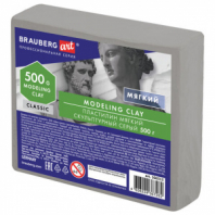 Пластилин скульптурный BRAUBERG ART CLASSIC, серый, 0,5 кг, мягкий, 106513 Пластилин скульптурный BRAUBERG ART CLASSIC, серый, 0,5 кг, мягкий, 106513