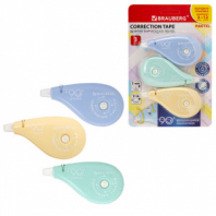 Корректирующая лента BRAUBERG PASTEL 5 мм х 12 м, вращающийся наконечник 90°, ВЫГОДНАЯ УПАКОВКА 3 штуки в блистере,механизм перемотки,272489