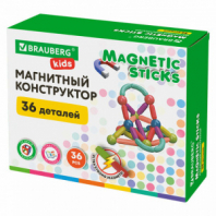 Магнитный конструктор MAGNETIC STICKS, 36 магнитных деталей, BRAUBERG KIDS, 665721 Магнитный конструктор MAGNETIC STICKS, 36 магнитных деталей, BRAUBERG KIDS, 665721