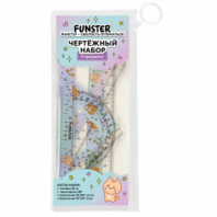 Набор чертежный FUNSTER (ФАНСТЕР), линейка 20 см, 2 треугольник, транспортир, "ЗВЕРУШКИ", пенал, 210914