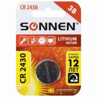 Батарейка литиевая SONNEN Lithium CR2430 "таблетка, дисковая, кнопочная" 1 шт., блистер, 455600 Батарейка литиевая SONNEN Lithium CR2430 "таблетка, дисковая, кнопочная" 1 шт., блистер, 455600