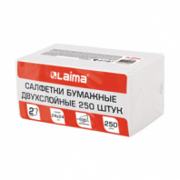 Салфетки бумажные 250 штук, 2-слойные, 24х24 см, LAIMA, белые, 100% целлюлоза, 118714